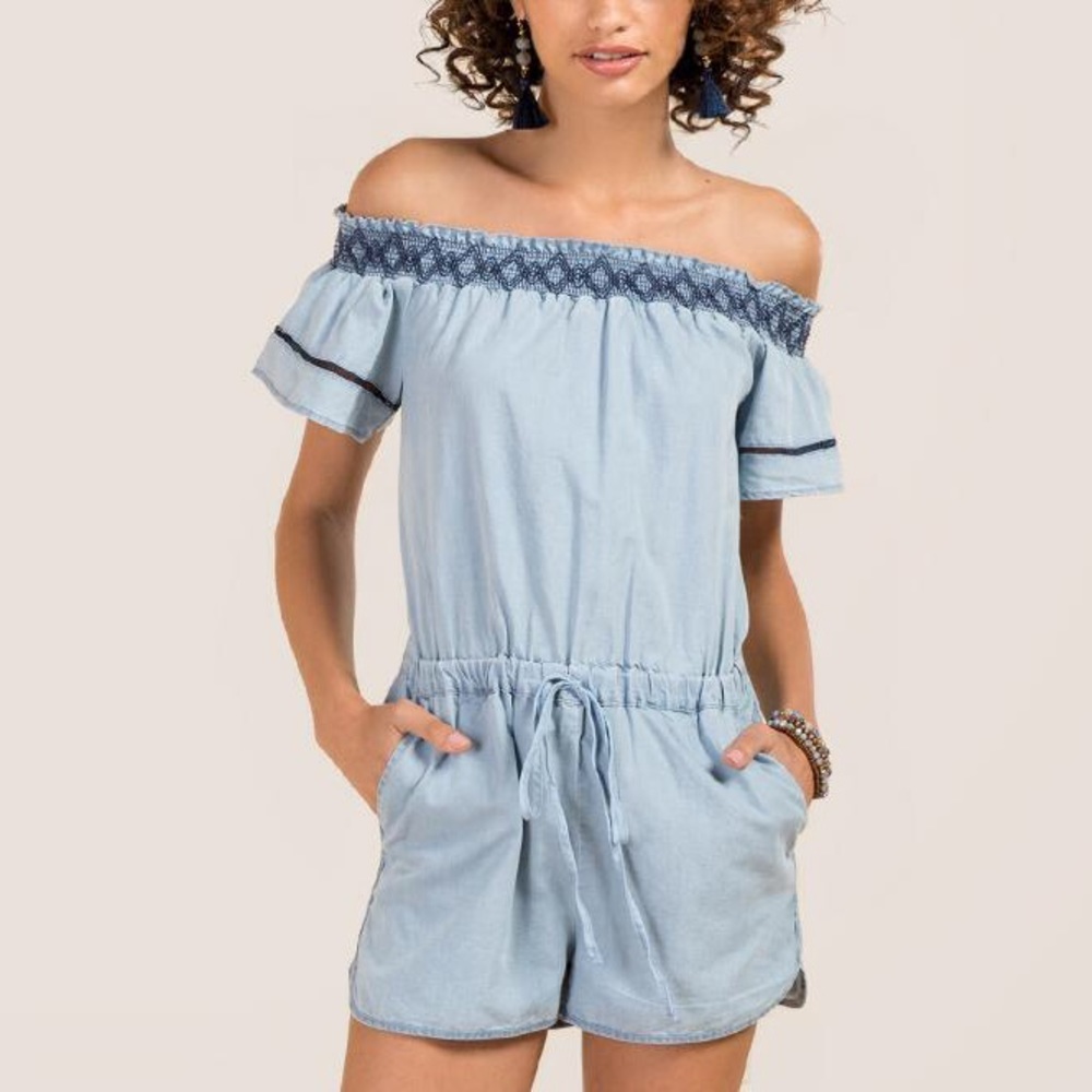 Light blue off the shoulder romper